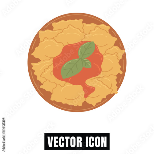 A plate of classic italian pasta, possibly ravioli, topped with rich tomato sauce and fresh basil Vector
