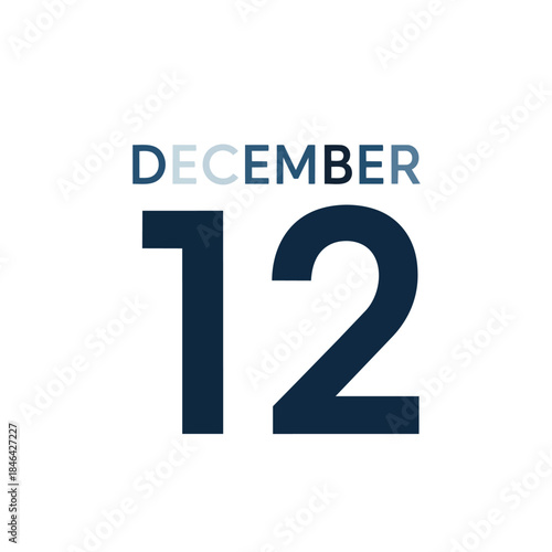 A contemporary digital graphic displaying the date December 12. This minimalist representation of a specific day is ideal for calendars, event