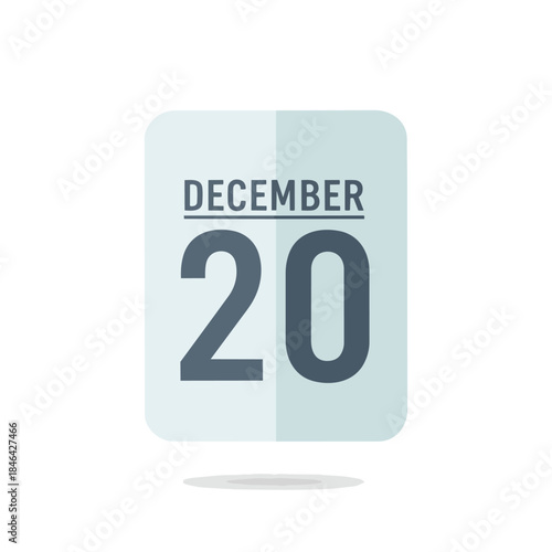 A clean, flat design calendar icon prominently featuring December 20, perfect for digital interfaces, holiday event planning, and seasonal date