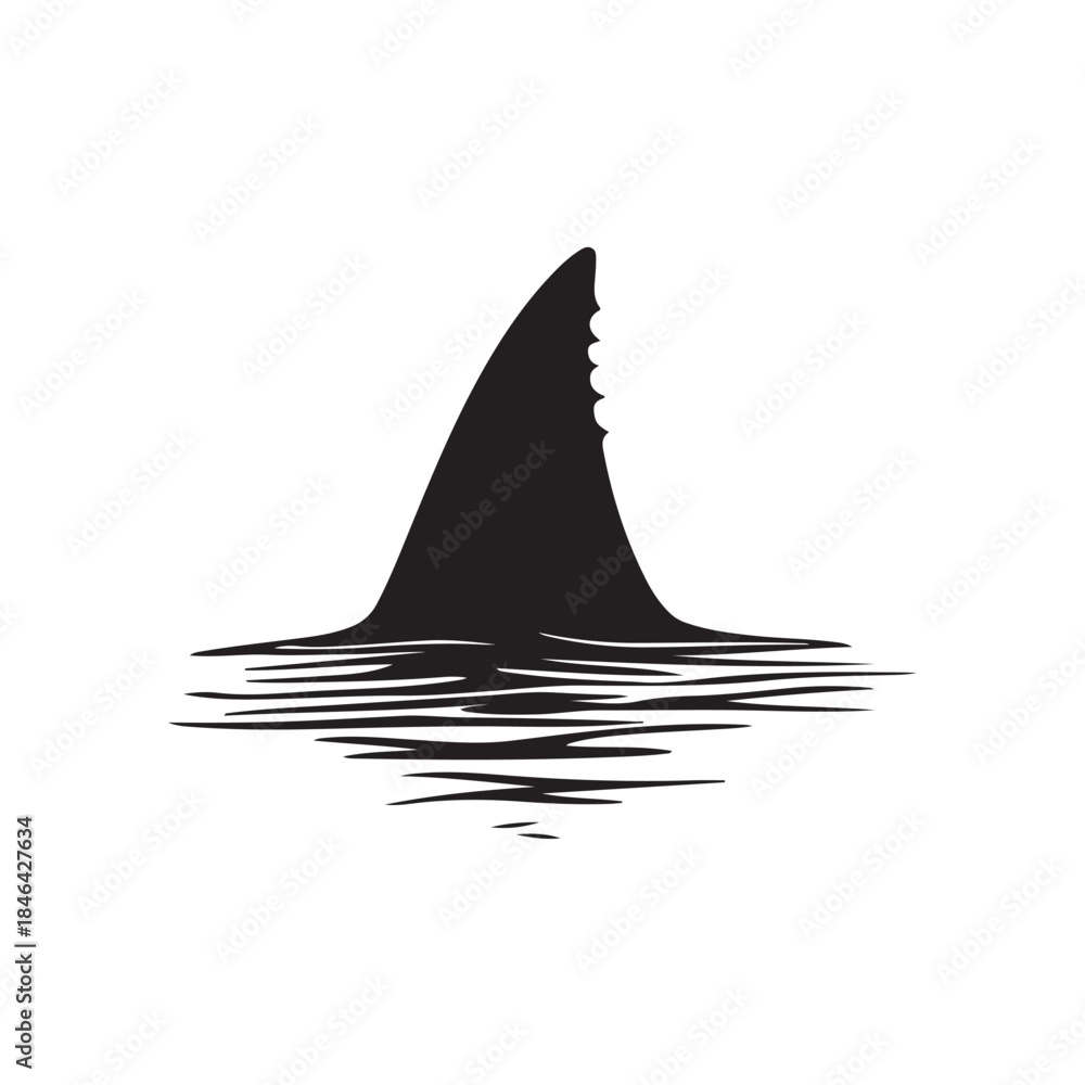 Fototapeta premium Shark fin silhouette, Shark Fin vector icon, Shark fin symbol vector illustration isolated on white background