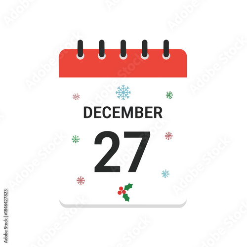 December twenty-seventh calendar page with festive winter decorations icon graphic