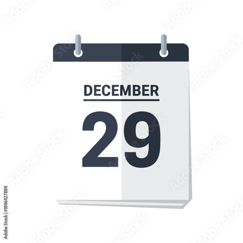 A clean, modern flat icon depicting a calendar page prominently displaying December 29th, ideal for digital interfaces, event reminders, and