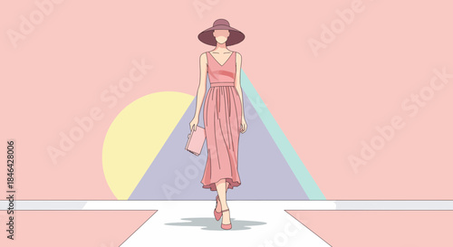 Abstract Model Presentation In Fashion Runway Style Illustration