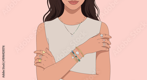 Charming Woman Displaying Trendy Jewelry And Accessories Style