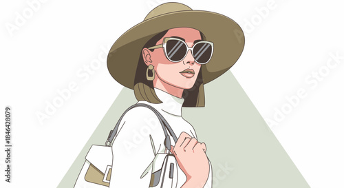 Charming Woman In Hat And Sunglasses Modern Fashion Illustration