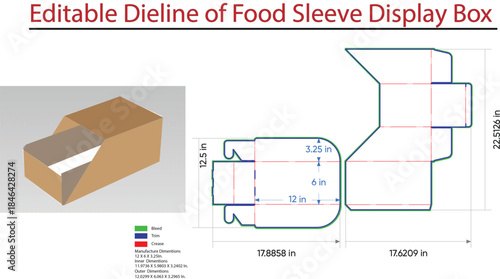 Food Sleeve Box Dieline With Dimensions And 3D Mockup