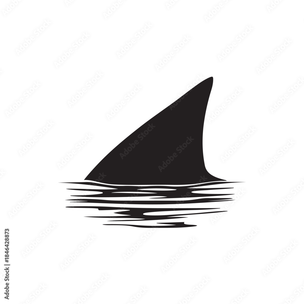 Fototapeta premium Shark fin silhouette, Shark Fin vector icon, Shark fin symbol vector illustration isolated on white background