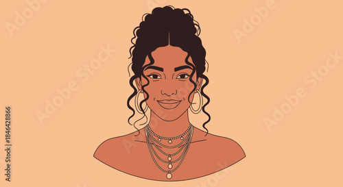 Elegant Woman Portrait In Minimalist Style With Curly Hair Bun