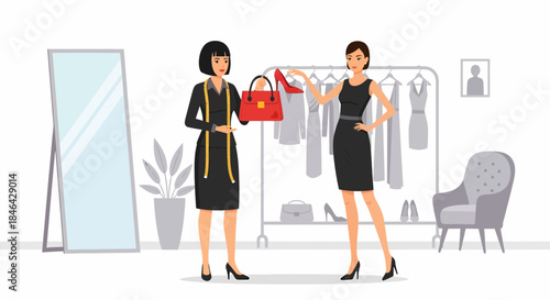 Fashion Boutique Scene With Designer And Customer In Store