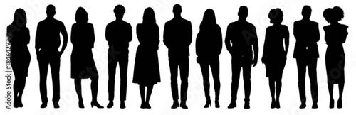 Group of diverse people standing together on a white background.