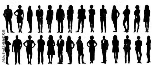 Diverse group of people standing together on a white background.