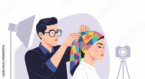 Fashionable Model Getting Ready for a Photoshoot Illustration