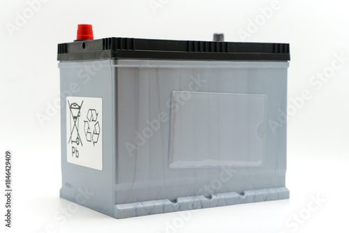 2025.12.12, Russia. Automotive battery vst standard gray on white background