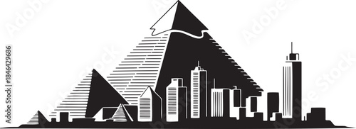 Cairo cityscape silhouette with pyramids and modern buildings under clear sky banner