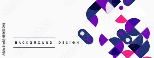 Abstract geometric shapes, purple, blue hues dominate white space. Modern design element for backgrounds, presentations.
