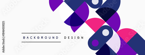 Abstract geometric shapes overlap, creating vibrant color composition. Modern design elements suggest dynamic visual experience.