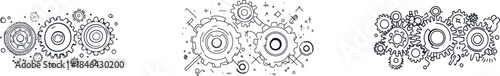 The concept of teamwork in a business setting is visually represented by a continuous line of moving gears and wheels, symbolized by a round metal wheel that serves as a company logotype template,
