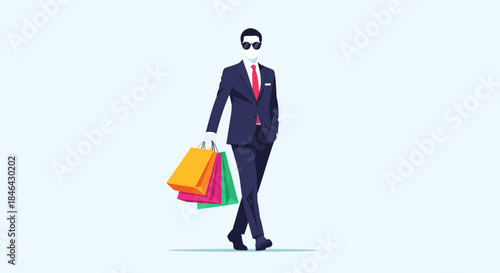 Stylish Man In Suit With Shopping Bags After Successful Purchase