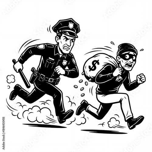 Police chases thief carrying a bag of stolen money in town