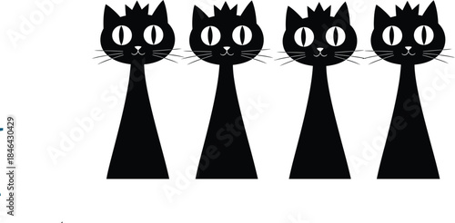 Silhouette of three cartoon cats with long necks and spiky hair