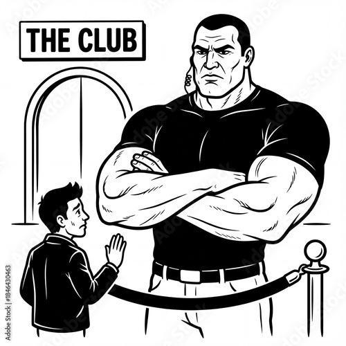 Bouncer at club checks entry of guest near entrance