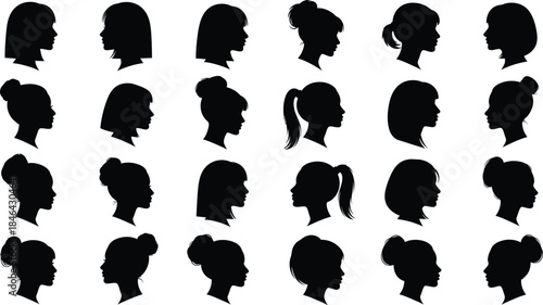 Silhouette of various hairstyles and head profiles