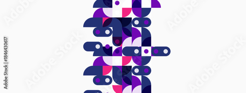 Abstract geometric pattern. Purple, lilac shapes overlap white background. Modern design, simple composition, visual texture.
