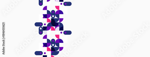 Abstract geometric shapes, purple, pink, white. Modern design, dynamic composition, simple forms, clean aesthetic.