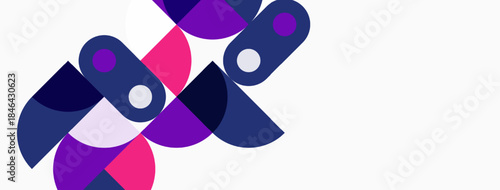 Abstract shapes overlap, creating vibrant purple, pink hues. White background provides contrast, modern aesthetic. Simple design.