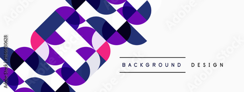 Abstract circles overlap, creating dynamic purple, pink, blue pattern. White space provides contrast, modern feel. Text reads background design.