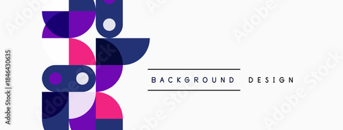 Abstract geometric shapes, purple, white, pink. Minimalist design, clean lines, modern aesthetic. Background elements present.