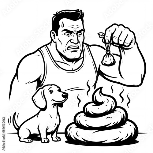 Man holds bag while looking at dog poop on the ground