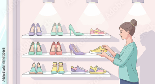 Woman Shopping For Shoes At Boutique Fashion Store Selection