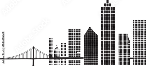 new york city skyline silhouette with skyscrapers and brooklyn bridge