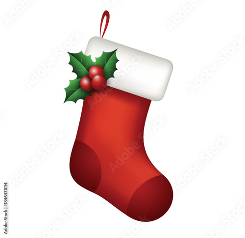 Christmas stockings vector illustration isolated. Christmas sock isolated 3D vector illustration. 