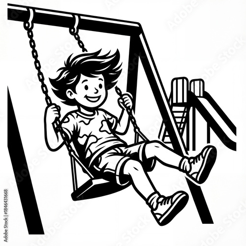 Child plays on swing at park during sunny afternoon