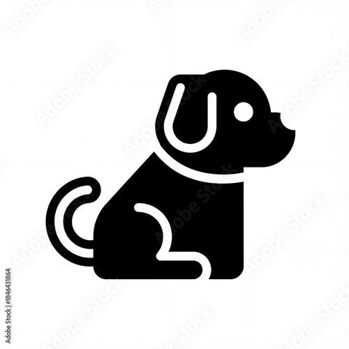 Dog sitting quietly in a simple style on a flat background