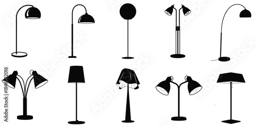 Collection of diverse modern and classic lamp silhouettes for interior design and lighting concepts