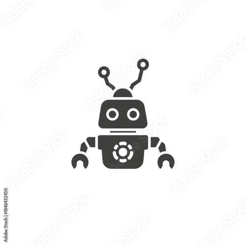Cute robot character with expressive eyes and mechanical arms on white background
