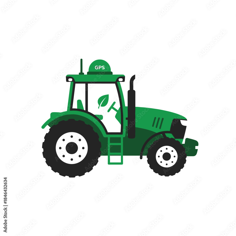 Obraz premium Modern green tractor with GPS technology for precision farming and agriculture