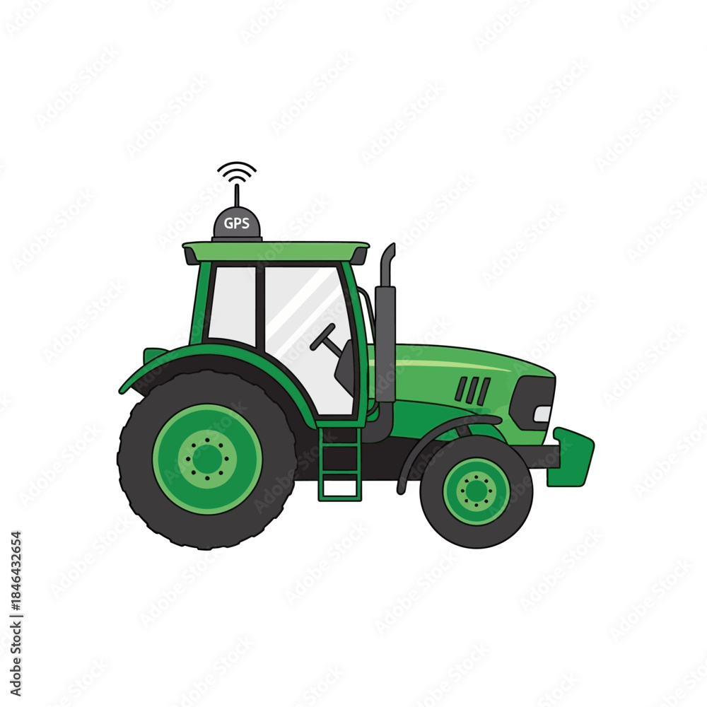 Obraz premium Modern green tractor with GPS navigation system