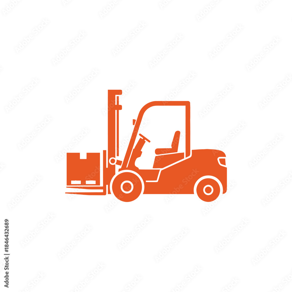 Fototapeta premium Orange forklift with pallet in industrial setting