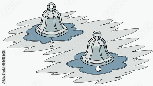 Two bells with water drops isolated on transparent background