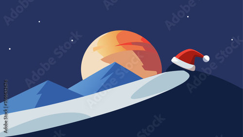 Christmas moon over snowy mountain, isolated on transparent background