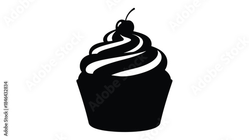 A detailed black and white illustration of a soft serve ice cream cup silhouette