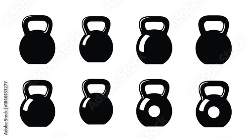 Arrangement of black kettlebell silhouettes in a simple grid pattern silhouette