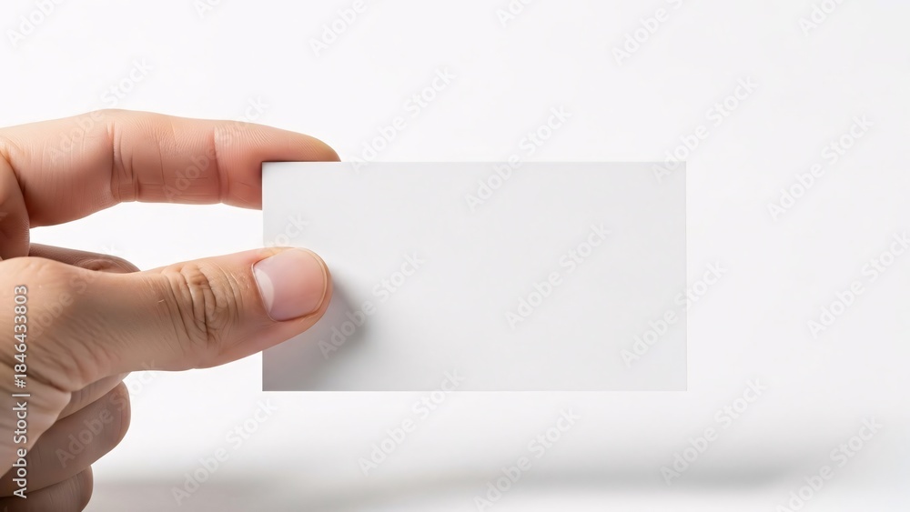 Obraz premium A hand holding a small white blank card or paper