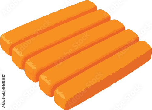 Five Orange Carrot Sticks on White Background carrots