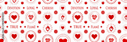 Romantic heart pattern with devotion and love symbols
