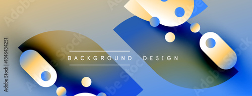 Abstract shapes, vibrant colors, smooth gradients create modern background design. Blue, orange, yellow hues dominate composition.